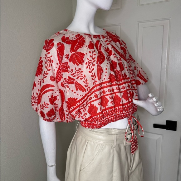 Red and White Floral Crop Top - Picture 3 of 14